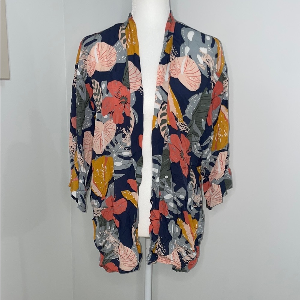 Papillon Blanc Multicolor Floral Kimono